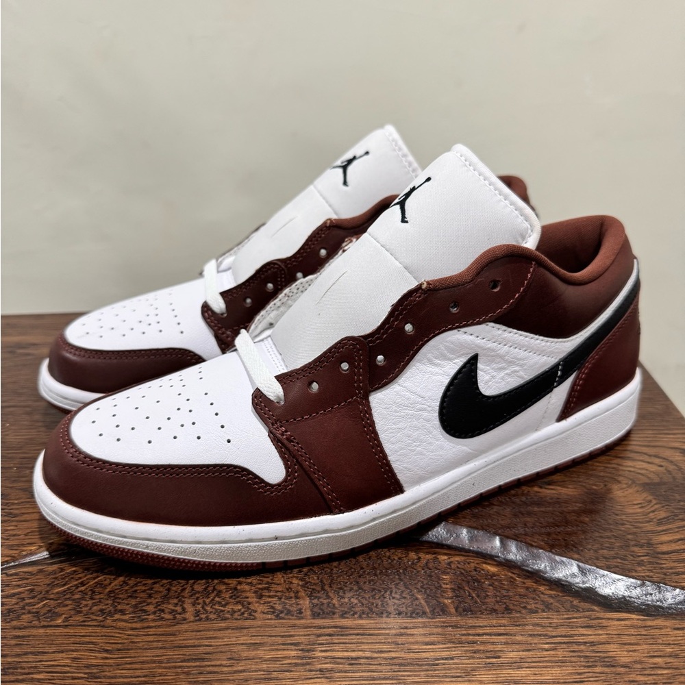 Jordan 1 Low Men's White and Dark Brown Sneakers